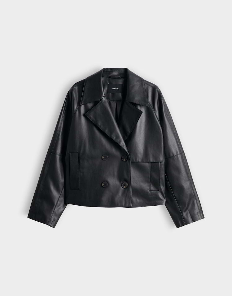 OPUS kurzer Fake-Leder Trenchcoat Haleda