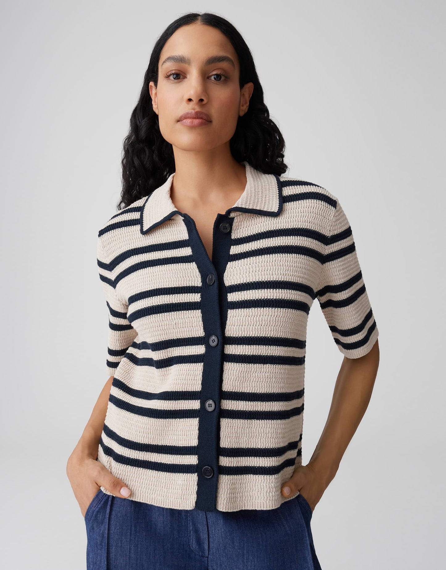 OPUS gestreifter Strickcardigan Dertiny