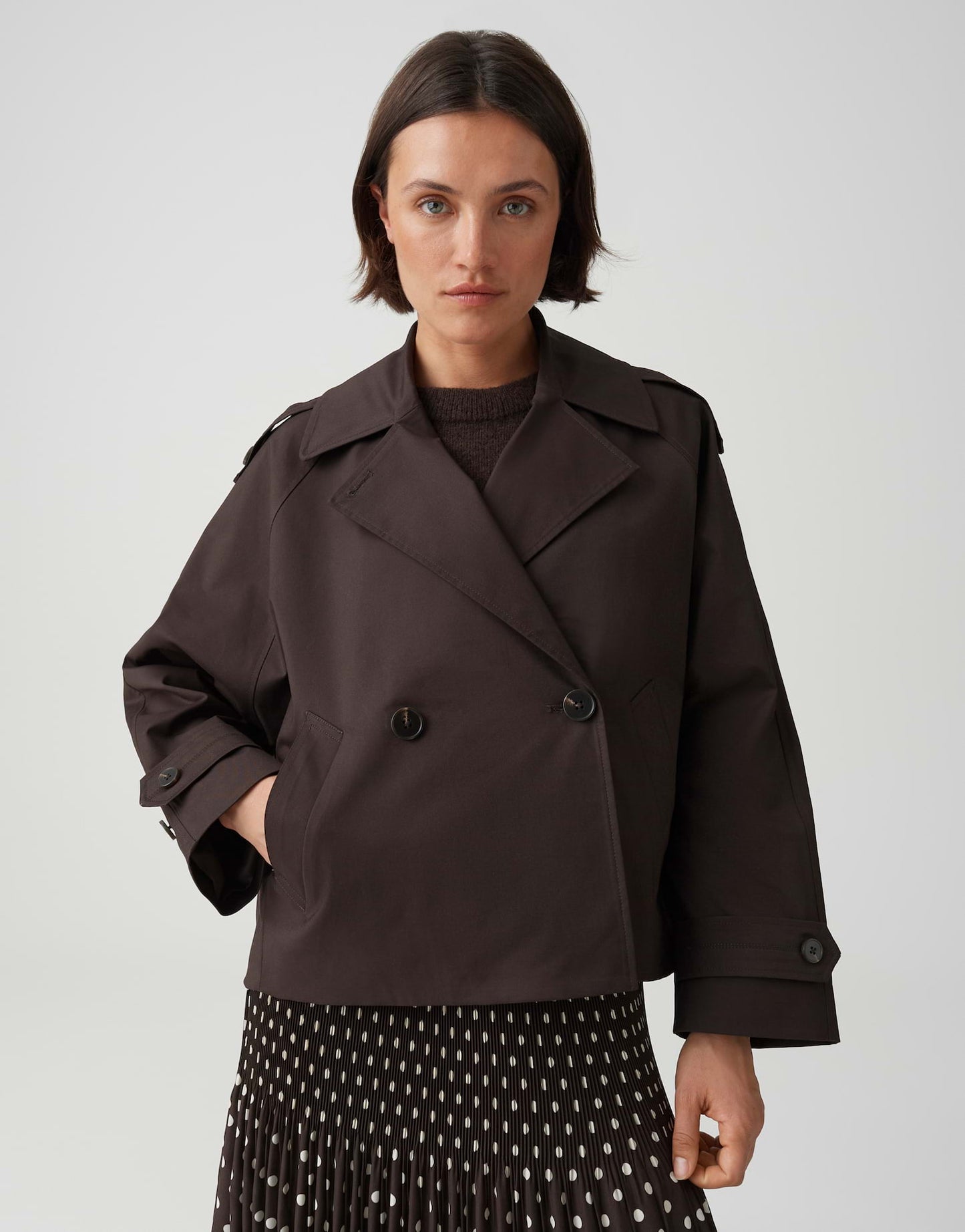 OPUS kurze Trenchjacke Haweni aus nachhaltigem Baumwollmix