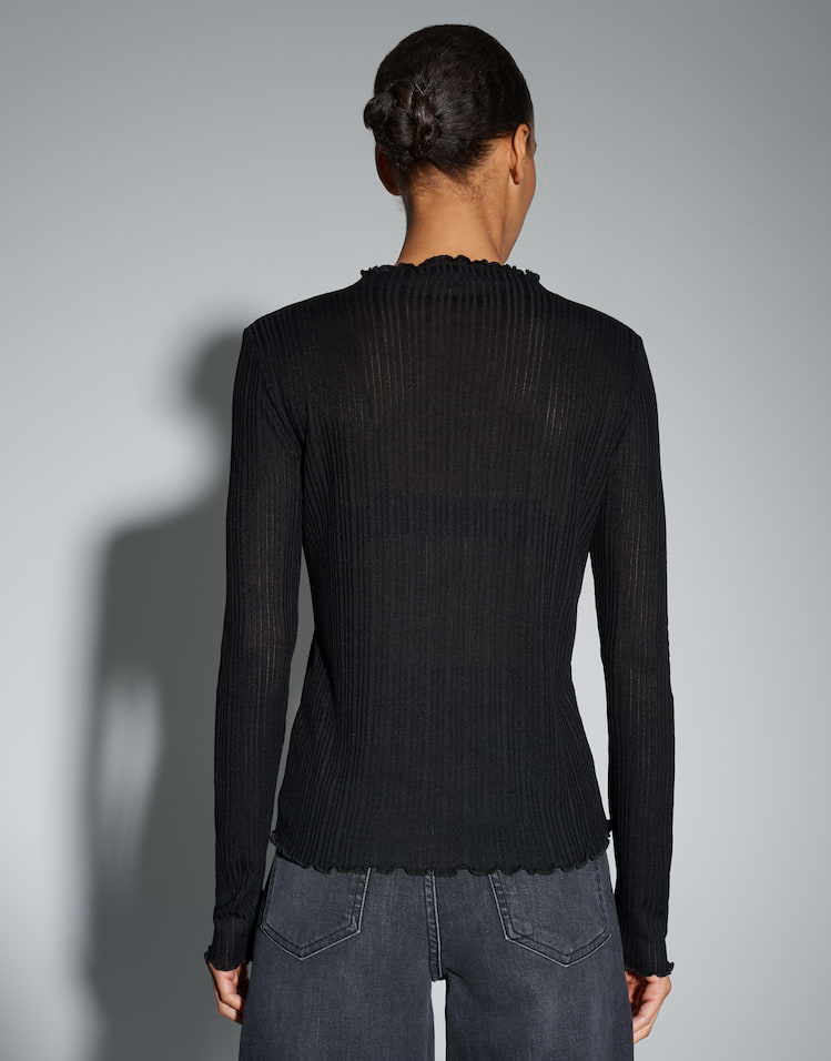 OPUS semitransparentes Langarmshirt Sivi