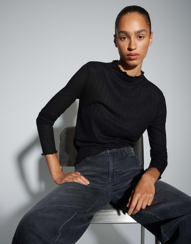 OPUS semitransparentes Langarmshirt Sivi