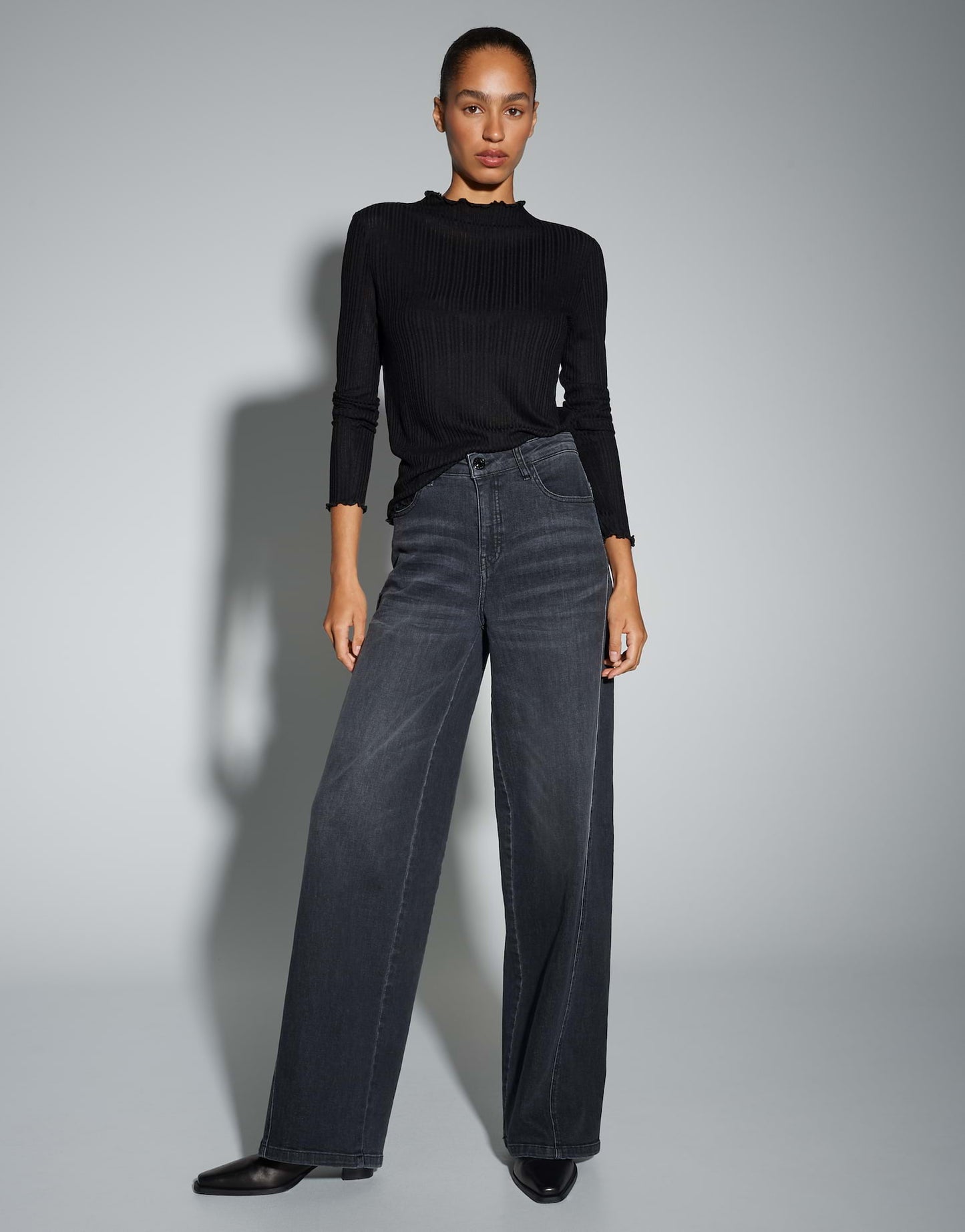 OPUS semitransparentes Langarmshirt Sivi