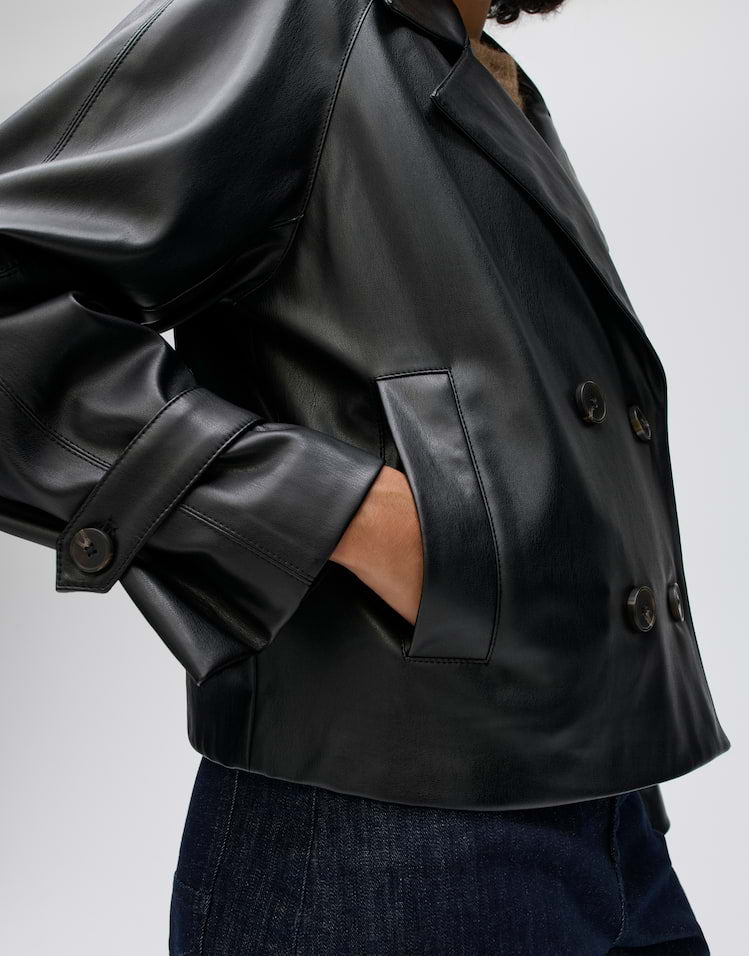 OPUS kurzer Fake-Leder Trenchcoat Haleda