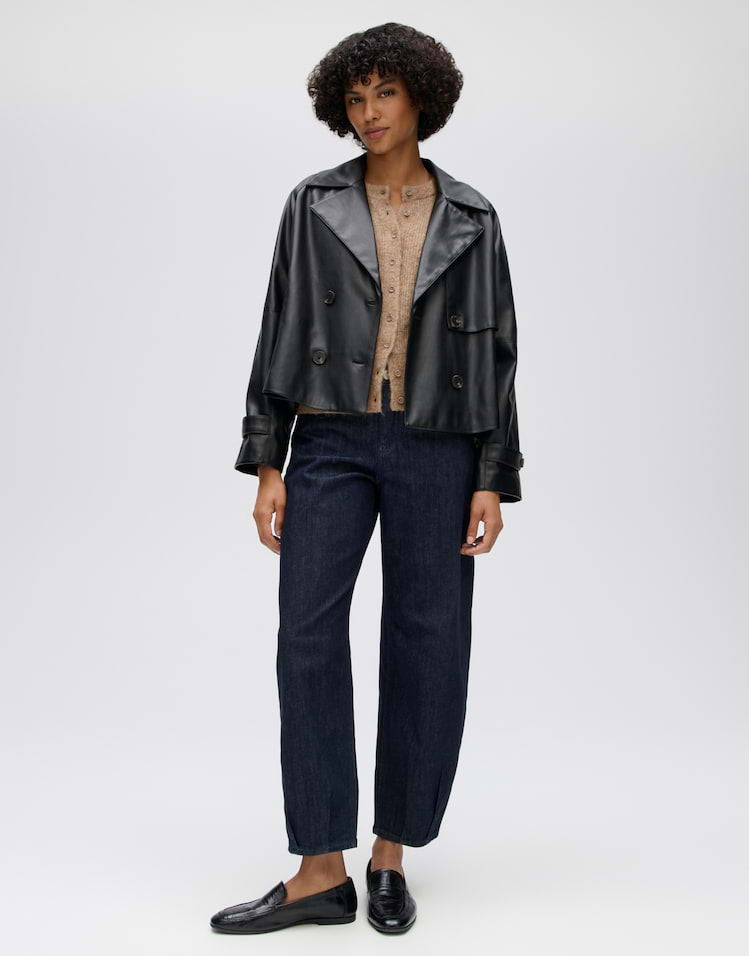 OPUS kurzer Fake-Leder Trenchcoat Haleda