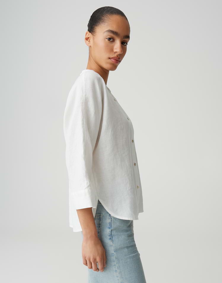 OPUS Stehkragenbluse Fulis aus Leinen